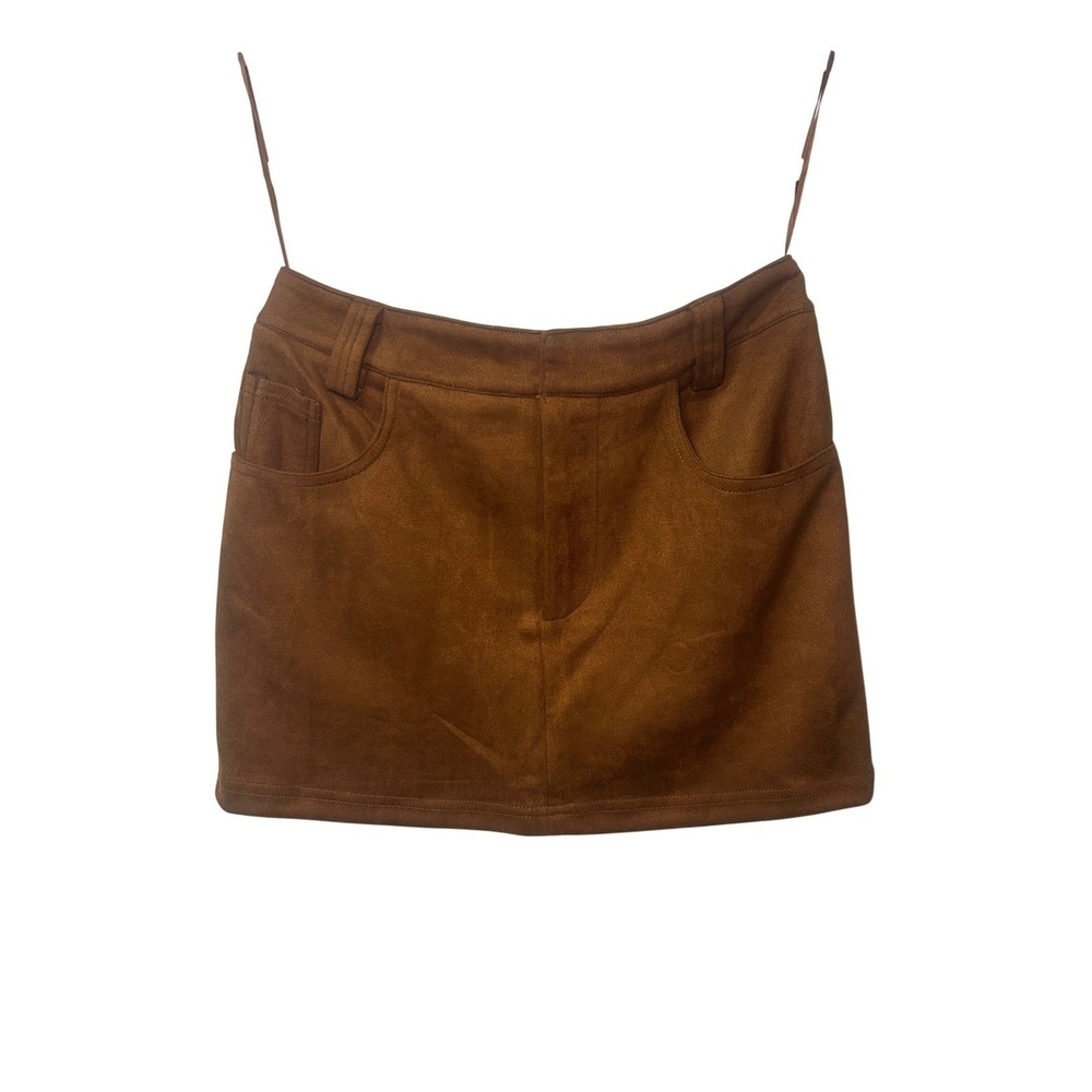 Set Faux Suede Jacket Skirt Set Brown Sz XS Fashion Nova - Picture 6 of 8